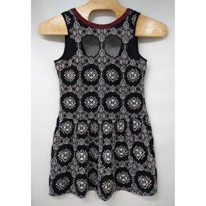 Free People Small‎ Black with White Embroidery Dress Burgandy Lace Beads Trim